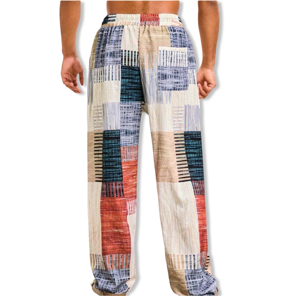 Unisex Boho printed Patchwork Wide-Leg Drawstring Pants - Picture 2 of 5